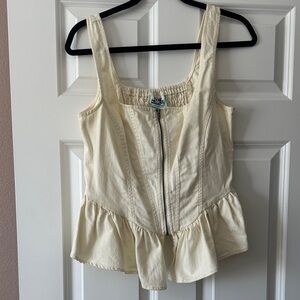 Collide Cream Zip-Front Peplum Camisole